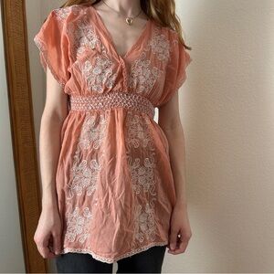 VTG Y2K Babydoll XXI Top Size Medium Pink Boho Fairycore Whimsical